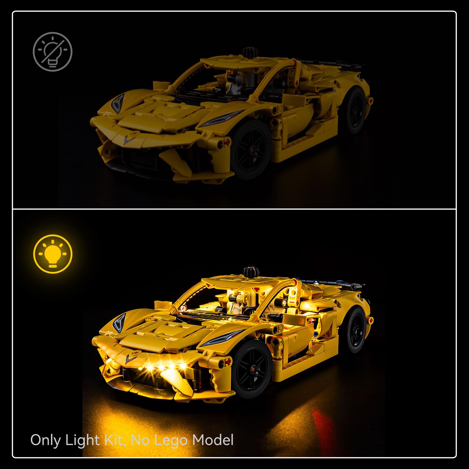 Kyglaring LED Lighting Kit for Lego Technic Chevrolet Corvette Stingray Toy Car Model Set, Compatible with Lego 42205, Brick Sets Not Included(Classic Version)