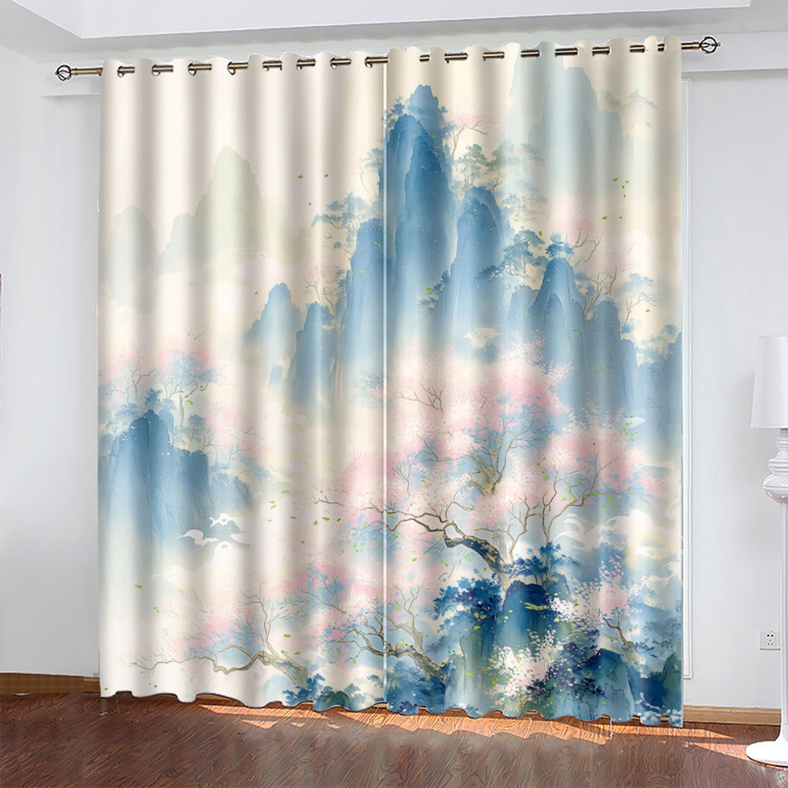 Rideaux occultants isolants anti froid et chaleur pour chambre, voilage polyester vert et bleu