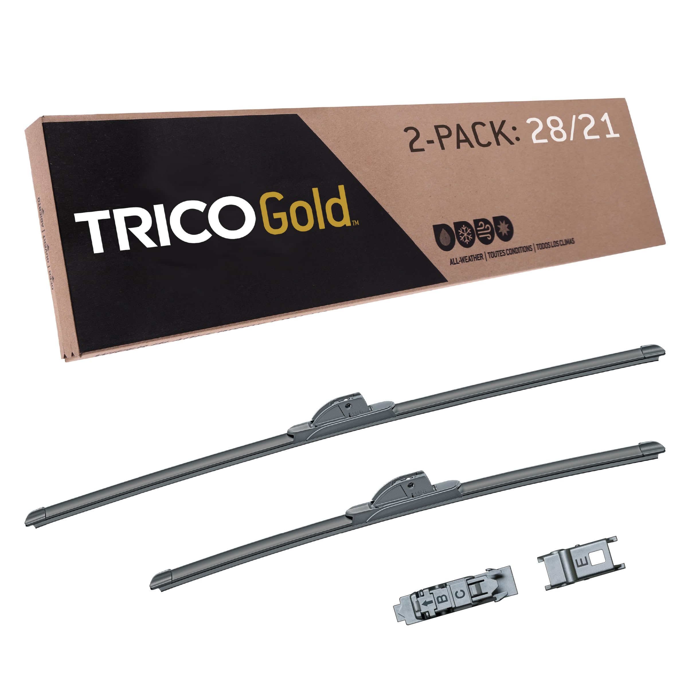 TRICO Gold™ (18-2821) 28 &amp; 21 Inch Pack of 2 Automotive Replacement Windshield Wiper Blades for My Car Premium All Weather Beam Blade for Select Vehicle Models