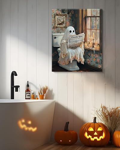 Miniatura 4 de Divertido fantasma para baño, decoración de pared de fantasma espeluznante en el inodoro, póster de lienzo gótico de academia oscura, decoración de