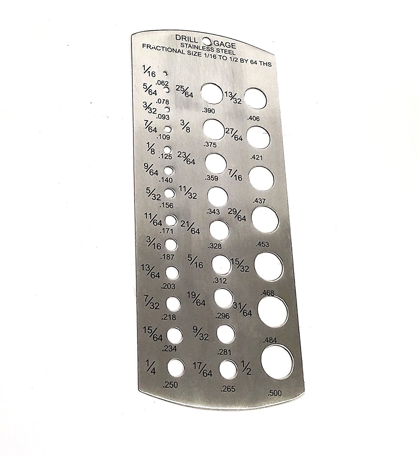 A.D. International DIY Hand Tool Drill Gauge Stainless Steel 1/16"- 1/2" by 64ths- Imperial Standard Hand Tool