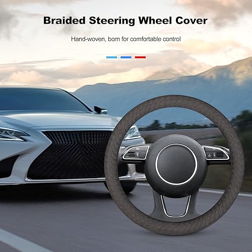 Miniatura 9 de Ergocar Funda trenzada para volante, de microfibra, de forma redonda, de gamuza, para invierno, cálido, protector para volante de automóvil,