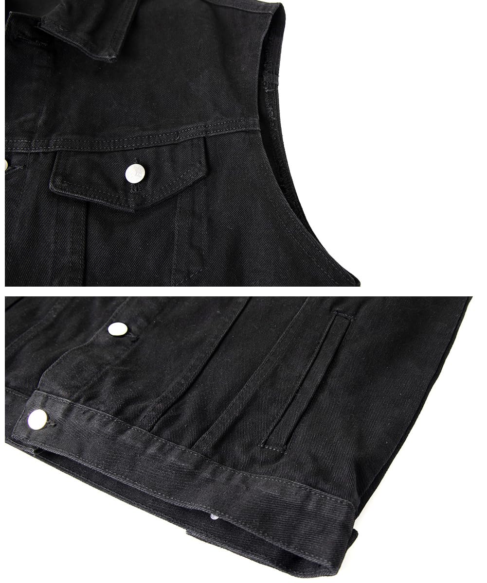 Gilet en Jean pour Homme Rétro Veste Sans Manches en Jean Multi Poches Gilet Denim de Motard Vintage Gilet en Jean de Moto