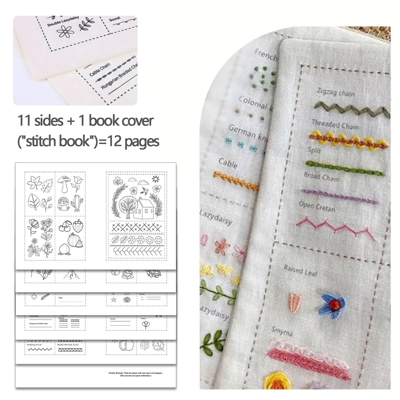 KINDLUME Libro Ricamo, Kit Ricamo per Principianti, Embroidery Book, Set Completo con 12 Aghi, Ditale, Infilago e Telaio, per Adulti, Regalo Creativo e Hobby Rilassante