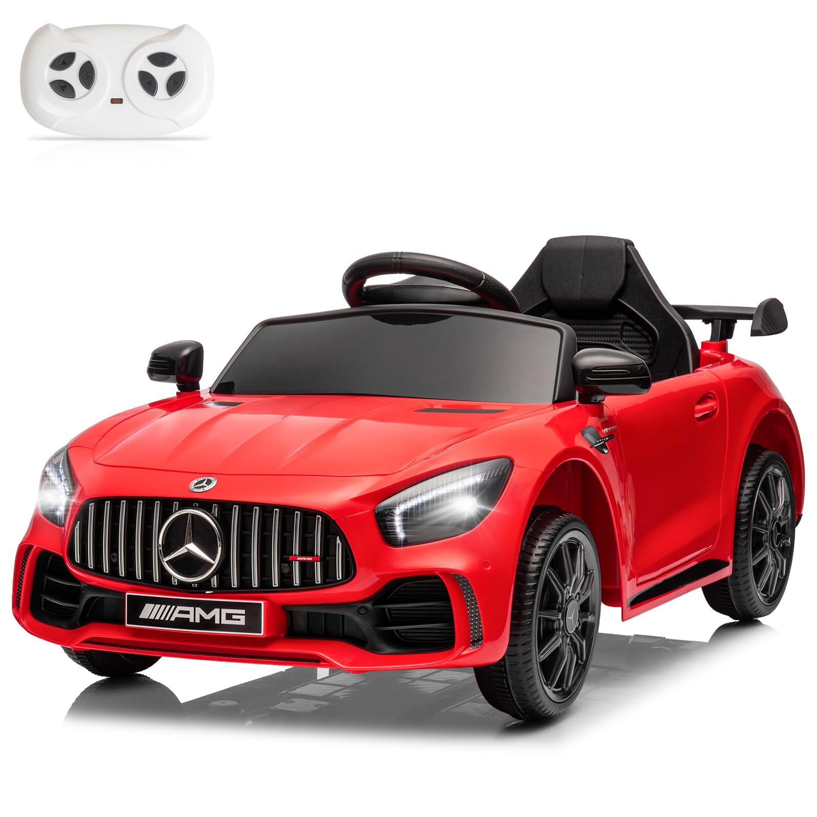 LALAHO Mcchina Elettrica Per Bambini Mercedes AMG GTR 12V con Doppi Motori, 3-5km/h Auto Elettrica per Bambini 3-5 Anni, Sospensioni, MP3, Telecomando (Rosso)