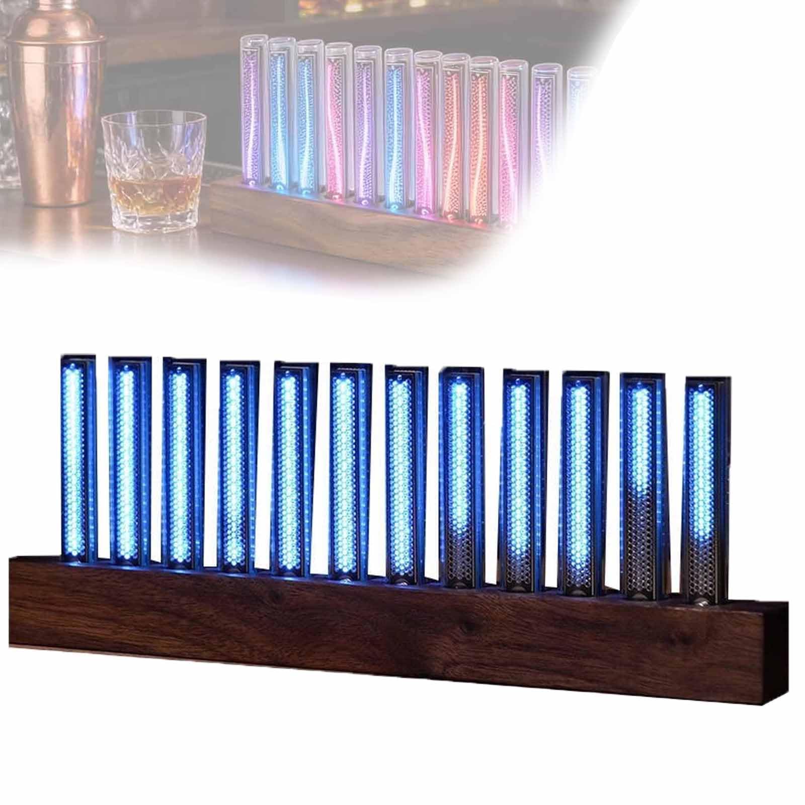 ERICAT Music Spectrum Visualizer Audio Spectrum, Visualizer Music Spectral Rhythm Light Mit 12 Nixie-Röhren Und 7 Voreingestellten Modi, Walnussholzsockel Und 240 RGB Pickup Light, Für Familie, Musik