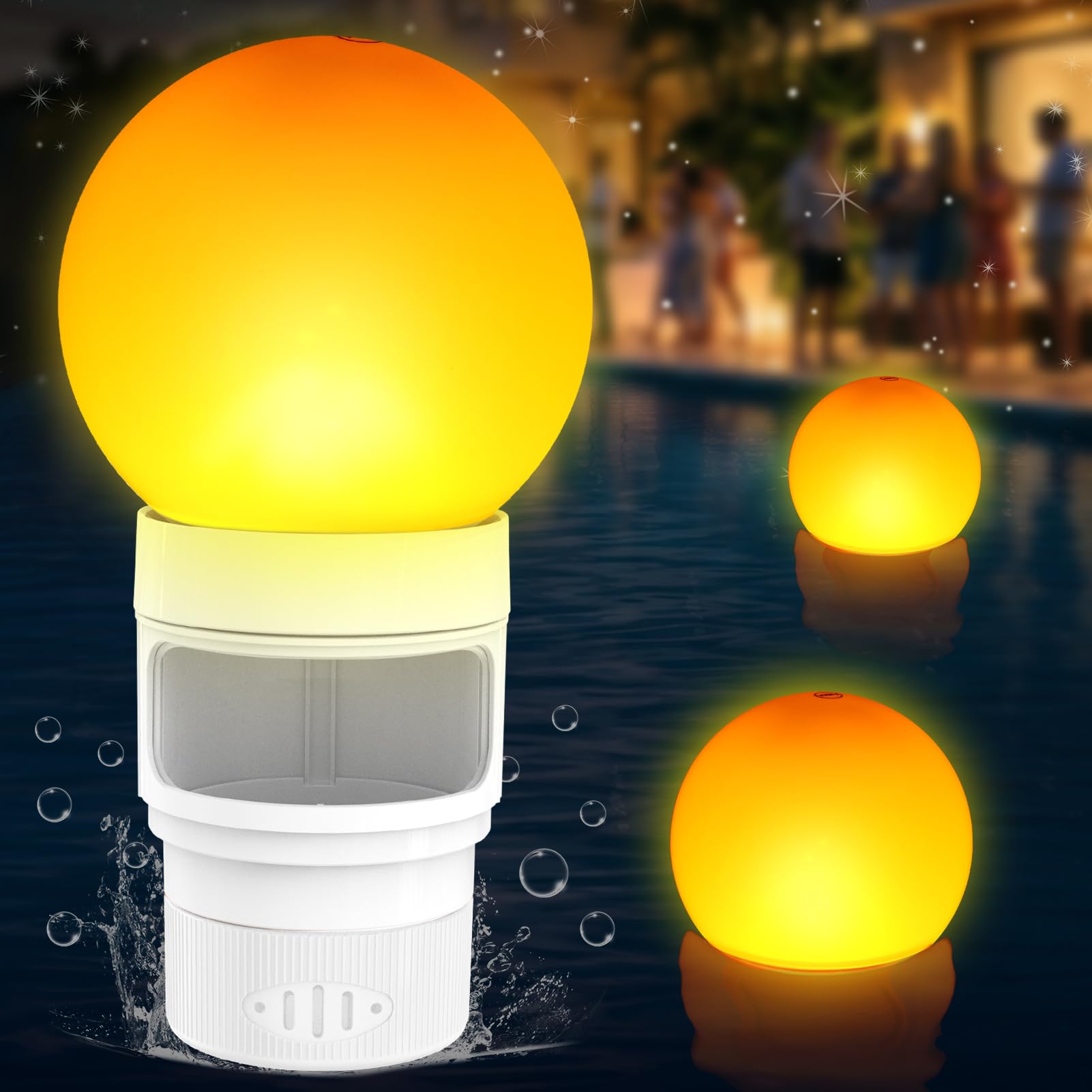 Flotador solar de cloro para piscina, flotador de cloro con luz, flotador de tabletas de cloro que brilla en la oscuridad, blanco llama, 11 pulgadas