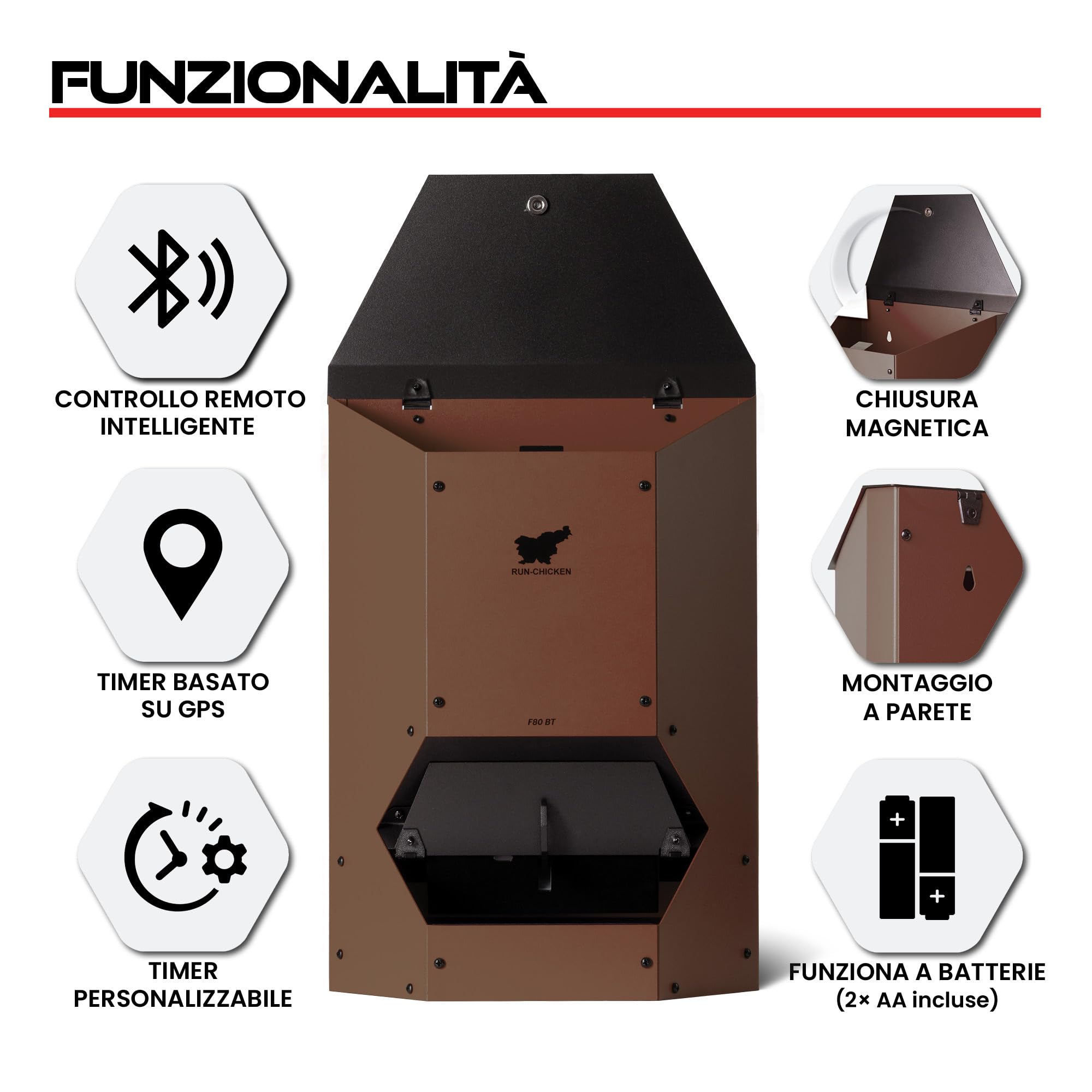 RUN-CHICKEN Distributrice di cibo (Marrone) Automatico distributore di cibo per polli, alimentato a batteria, portellone di sicurezza programmabile con timer, 9 kg di fornitura di cibo, resistente