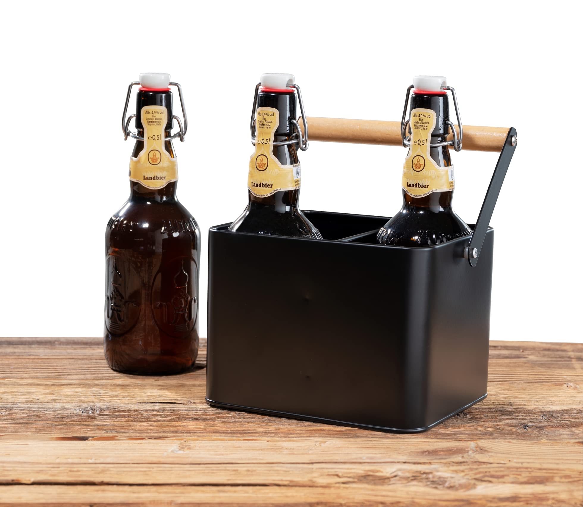 WENKO Kosz na przybory mod. Baco, kosz do noszenia z metalu z elastycznym drewnianym uchwytem, idealny do transportu sosów, Black Outdoor Kitchen