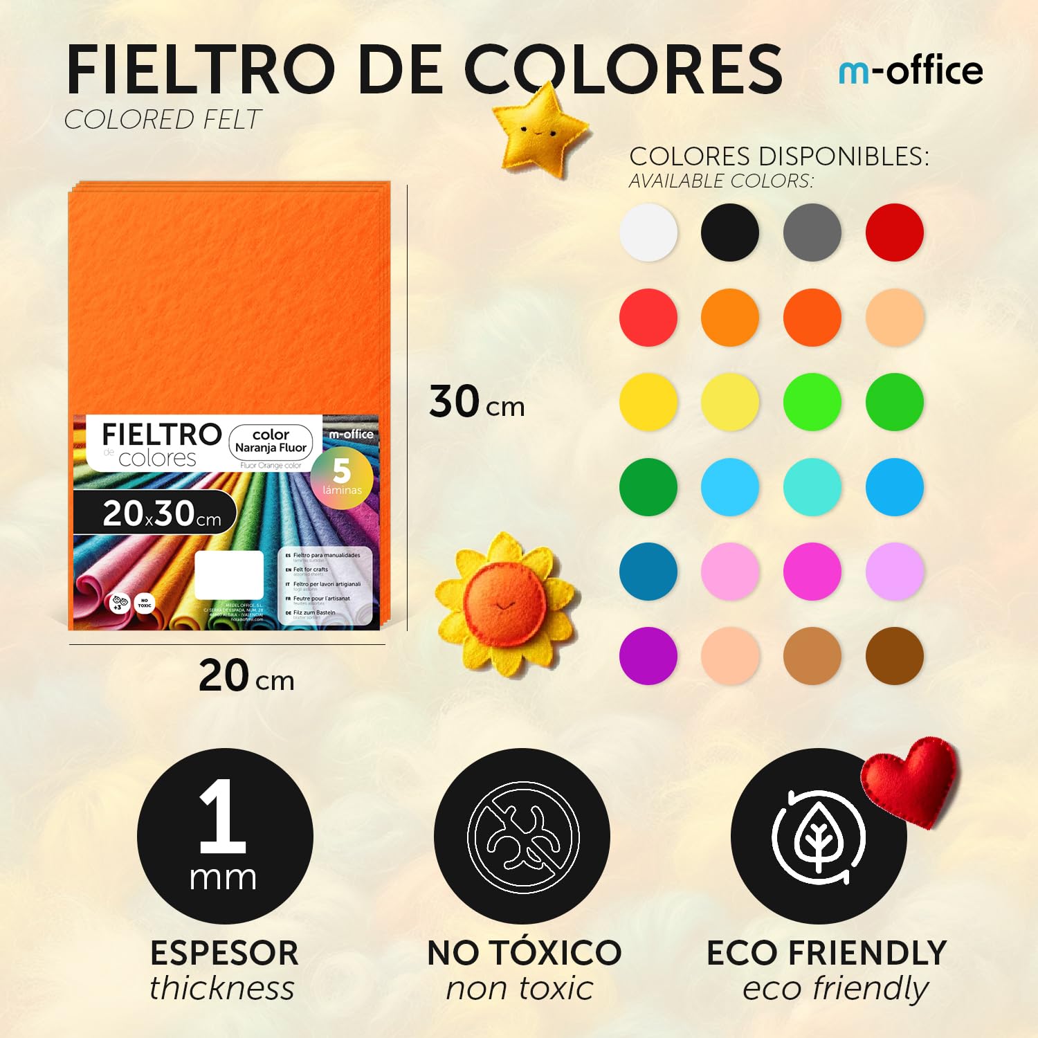 Fieltro para Manualidades, Fieltro de Colores, Suave y Flexible, Material para Costura, Telas Patchwork, Ideal para proyectos DIY, artesanía o decoración, 20x30cm - m-office (rojo, 10 uds) — view 2