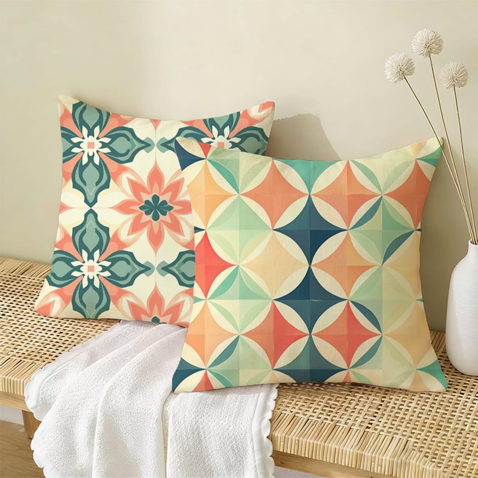 Fundas Cojines 80x80 cm Beige Juego de 2, Impermeable Exterior Funda Cojin Lino, Cómodo Transpirables, Antimanchas y Durable Funda de Cojines Bohemia Primavera Salón, Dormitorio Decoración Hogar X-314