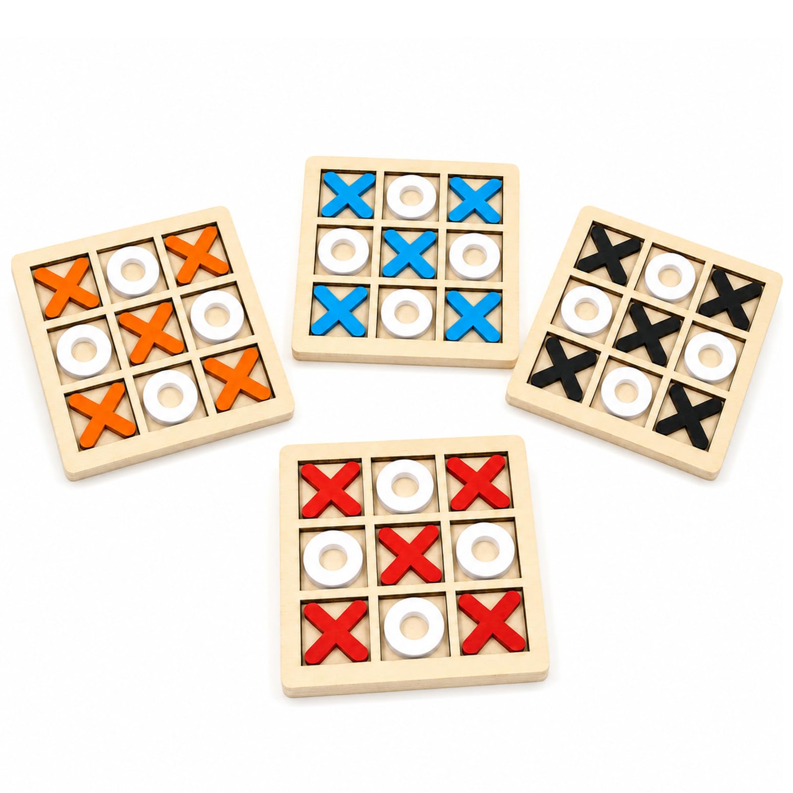 4 Pack Mini Wooden Noughts and Crosses Games - Tic Tac Toe Tabletop Set