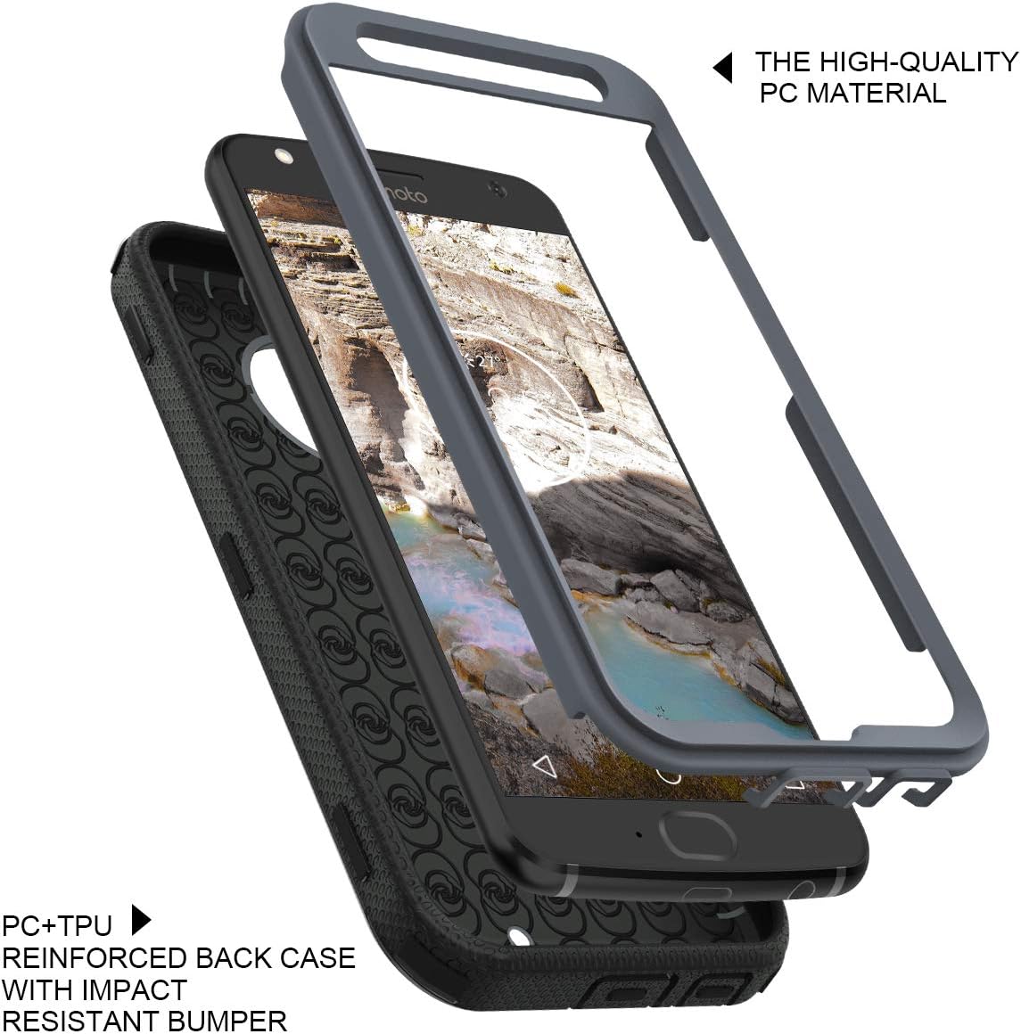 Moto X4 Case, CinoCase X4 Phone Case Heavy Duty Protective Case Hybrid TPU Bumper Shockproof Case with Brushed Metal Texture Hard PC Back for Moto X4 Grey