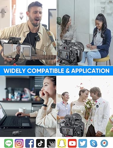 Miniatura 6 de Moman Micrófono de solapa inalámbrico, sistema de micrófono de solapa inalámbrico compacto de 2.4 GHz con transmisión de cancelación de ruido,