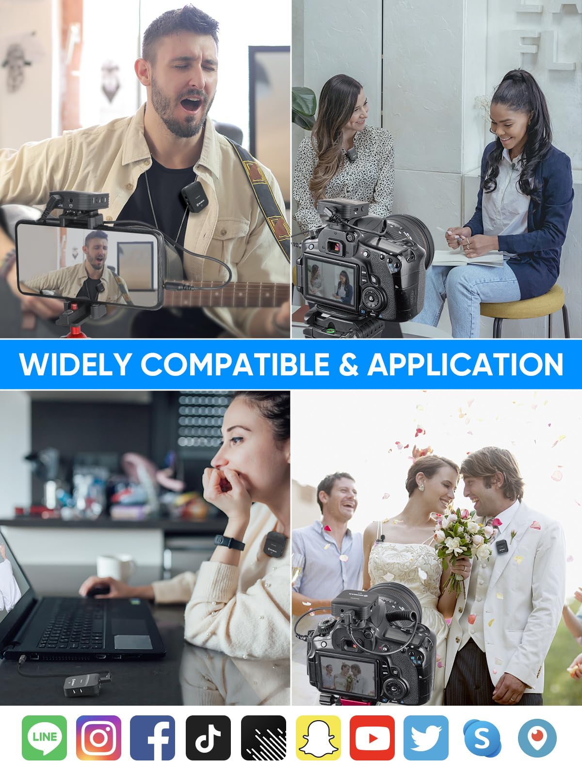 Moman Lavalier Wireless C1 Microphone, 2.4 GHz Professional Wireless Microphone 200 m 8 Hour for Smartphone DSLR SLR Camcorder Laptop, Lavalier-Professional-Camera