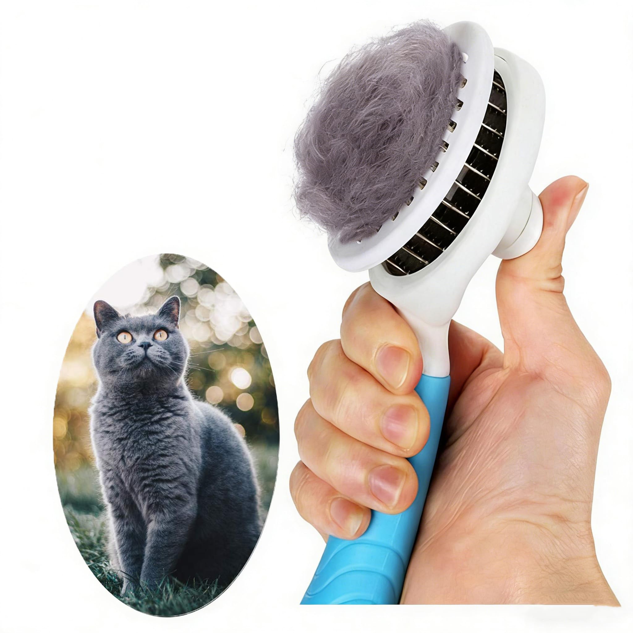 Self Cleaning Slicker Brush - Cat Brush Skin-Friendly Deshedding Grooming Massaging Tool for Long & Short Haired Pets, Cat Hair Brushes Easy Removes Undercoat for Dogs Cats Rabbits - Blue