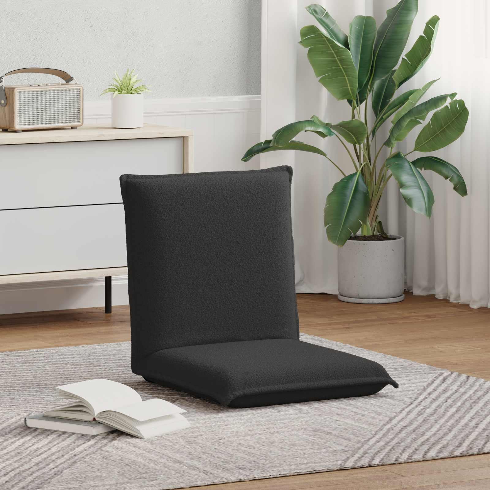 Regulowane krzesło podłogowe ciemnoszare z materiału owczego z oparciem wielopozycyjnym, wyściełane, składane, ergonomiczne, do salonu, sypialni, gier, medytacji i czytania