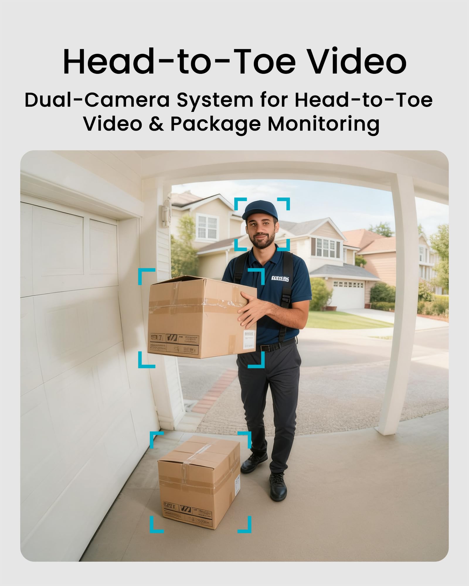 youkey Sonnette vidéo sans fil à double caméra — Vue de la tête aux pieds, sonnette de batterie FHD 2K avec stockage local sans frais mensuels, détection de colis, WiFi 5 GHz, compatible avec Alexa et