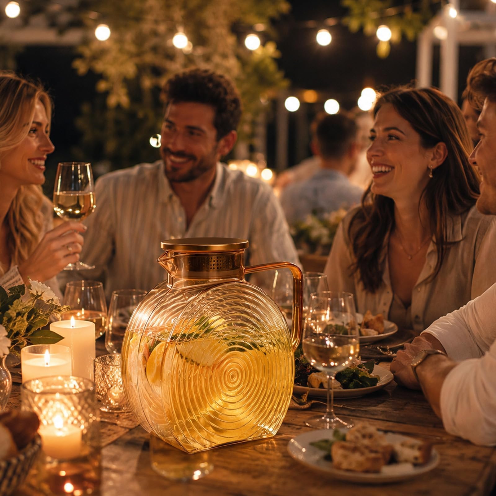 2,5 L Wasserkaraffe Borosilikatglas mit Edelstahldeckel Champagner | Glaskaraffe aus Borosilikatglas, Für Heiß- und Kaltgetränke, ideal für Eistee und passend in die Kühlschranktür
