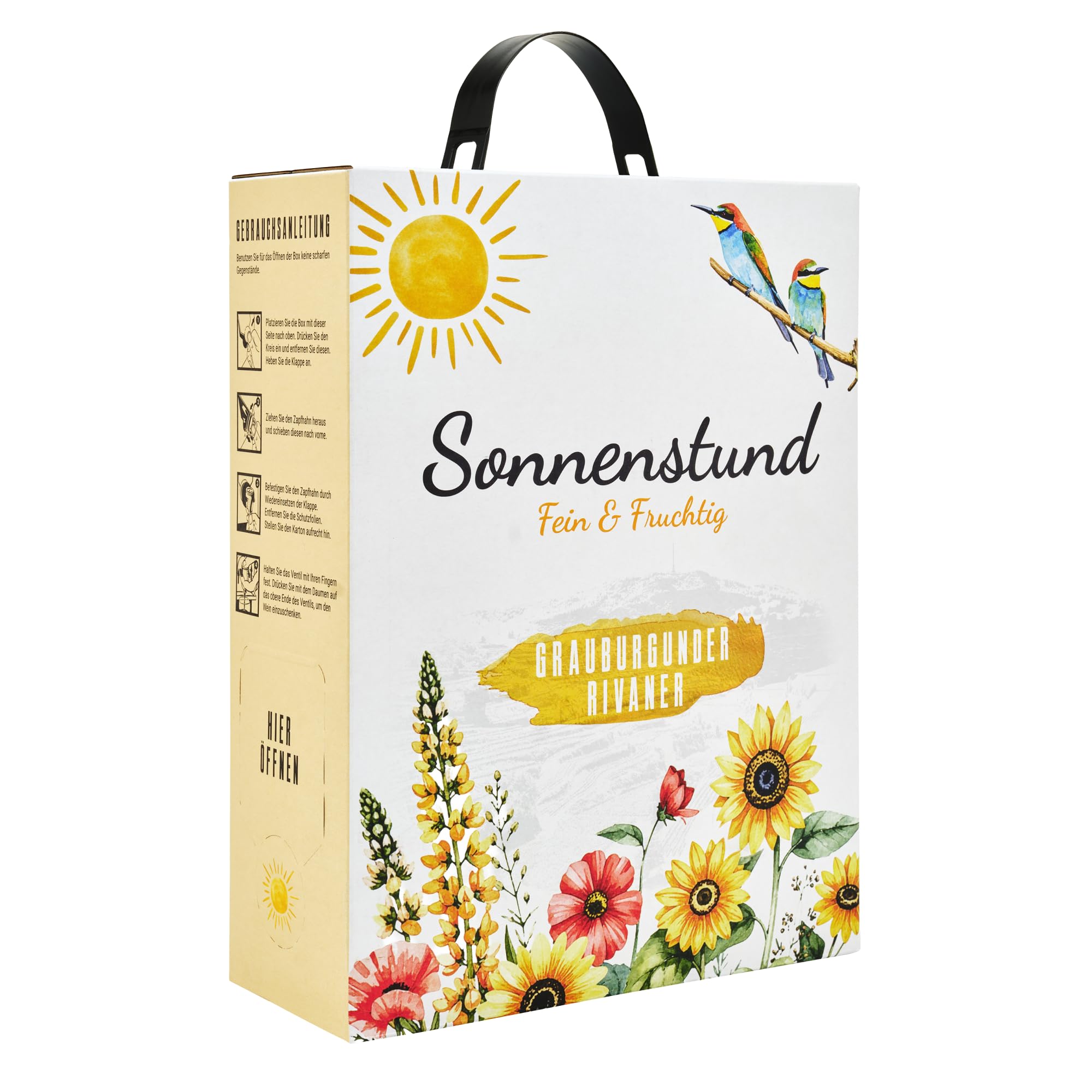 Sonnenstund Grauburgunder & Rivaner 3 Liter Wein-Box, fein & fruchtig mit Aromen von Apfel, Ananas und Litschi, Weißwein QbA vom Kaiserstuhl (1 x 3,0 l Bag-in-Box)