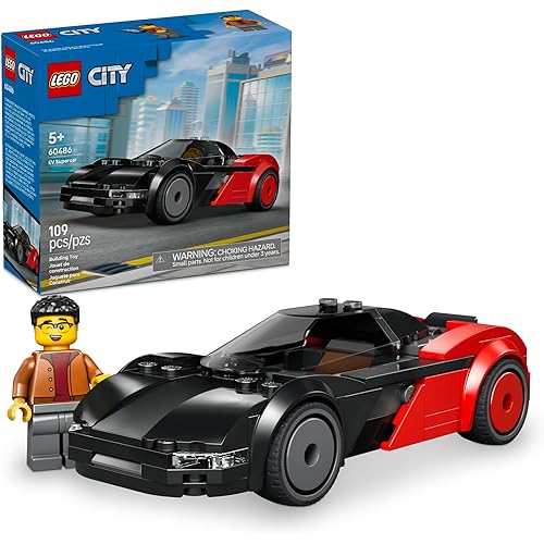 LEGO City EV Supercar Building Toy for Kids - Pretend Play Set for Boys & Girls, Ages 5+ - Sports Car Toy W/Driver Minifigure - Gift Idea for Birthdays - 60486