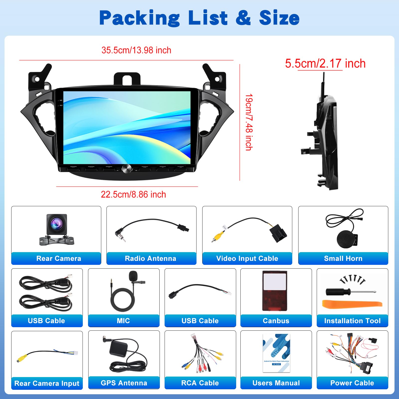 Autoradio pour Opel Corsa 2015-2019/Opel Adam 2013-2016, 2G+64G Écran Tactile Android 9 Pouces, égaliseur Bandes, CarPlay, Android Auto, Commandes au Volant, Bluetooth 5.0, Wi-FI