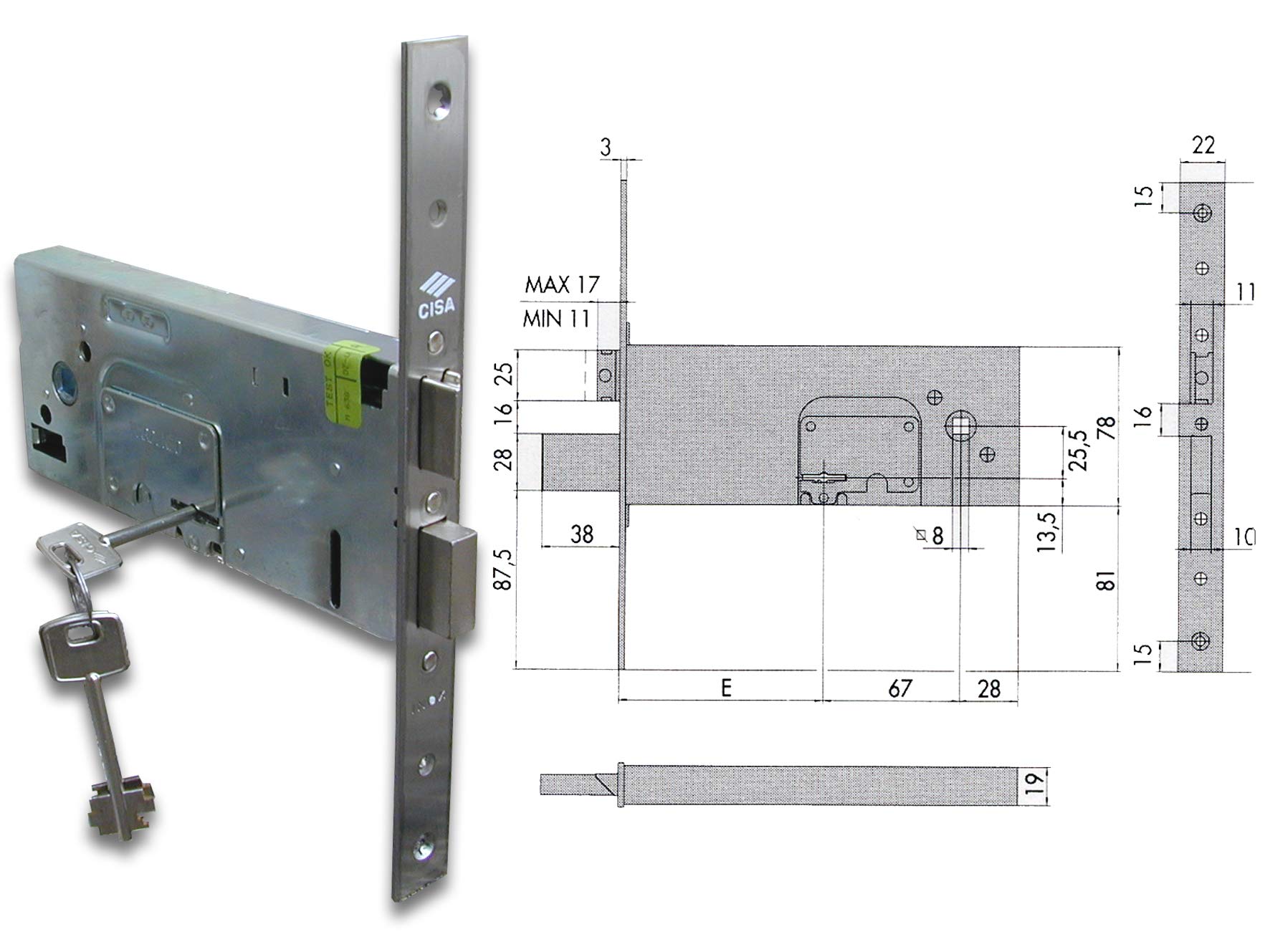 Cisa 5735290 57352-90 SCROCCO Lock, Silver