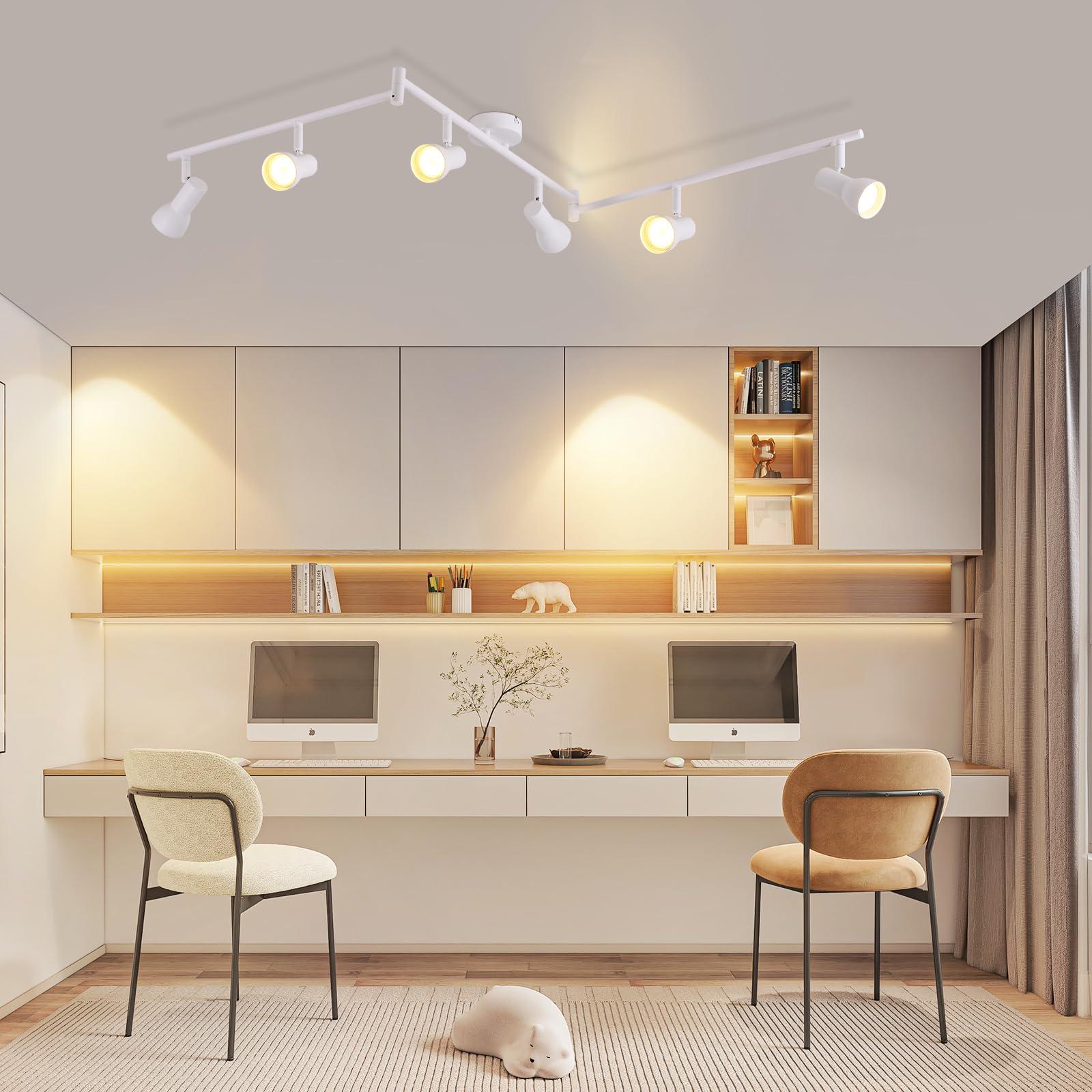 spot plafond 6 ttes, design moderne, 350 inclinable, GU10 mtallique