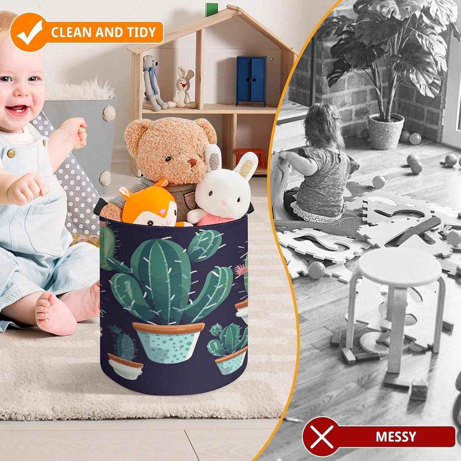 Cactus Succulent Plant Storage Bag Large Reusable,Storage Box with Handle Drawstringm, Toy Storage Organizer Travel Case for Building Toys for Puzzles, Building Blocks, Board Game, Stationery, Books image 3