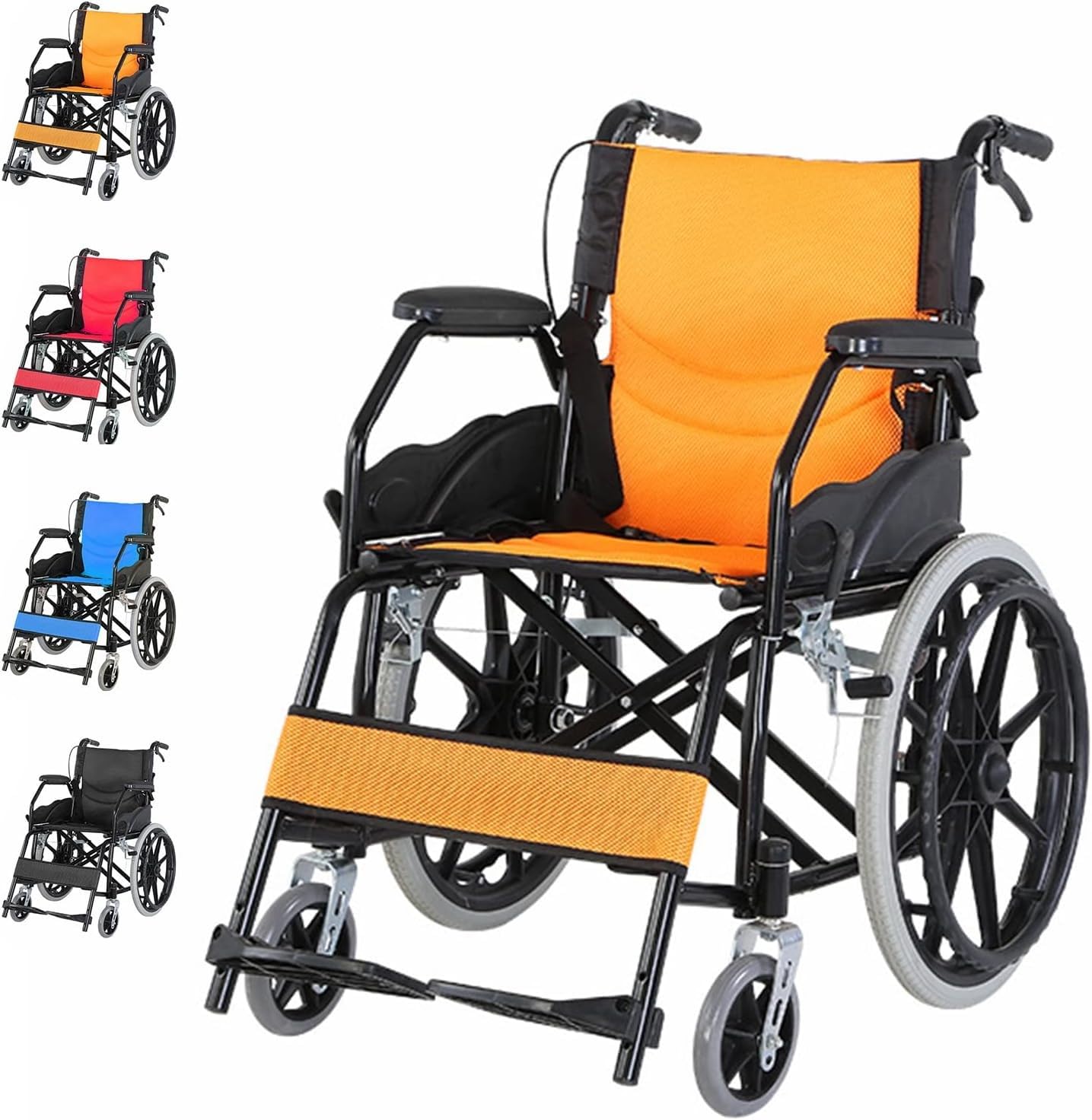SXSLTSA Lightweight Foldable Wheelchair with Drum Brake, Travel Wheelchair for Disabled People, Lightweight Narrow Wheelchairs with Self-Propelled, Load Capacity 150 kg, Seat Width 44.5 cm B
