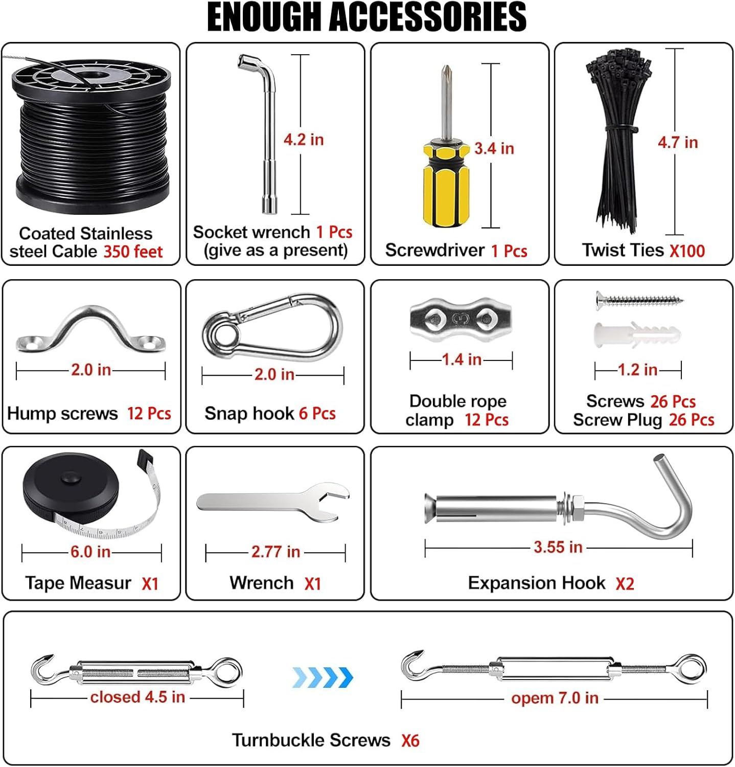 Upgraded Outdoor String Light Hanging Kit, 350ft Globe String Light Suspension Kit w/Expansion Hook, Stainless Steel 304 String Light Guide Wire, Black Guy Wire kit for Wedding Dinner Barbecue