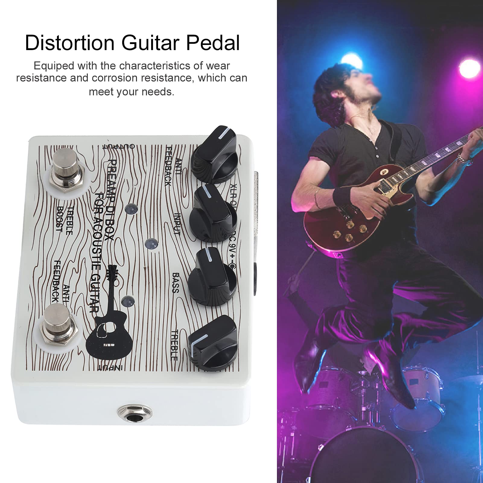 KIMISS DI Box do Gitar Akustycznych Pedał Elektryczny Przedwzmacniacz do Gitar Przenośny ze Wskaźnikiem LED Wyposażenie Instrumentów ze Stopu Aluminium DC9V Overdrive i Efekty Kompresyjne