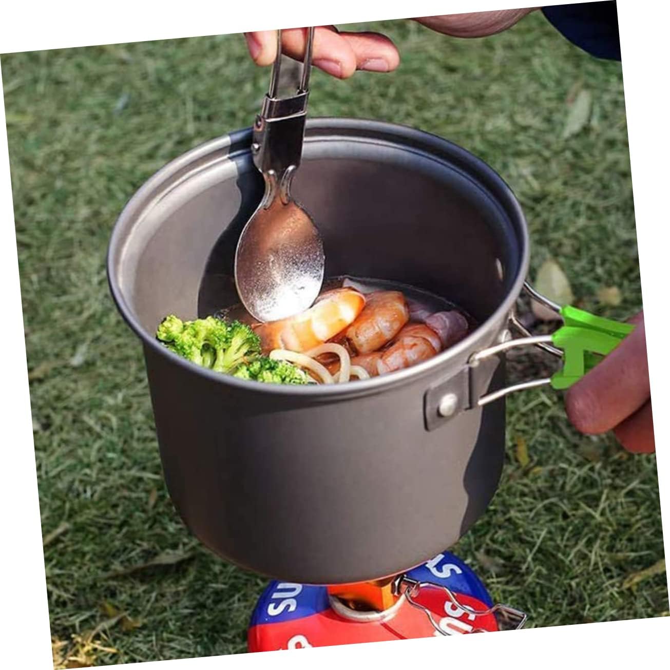 Milisten 1Set Outdoor Camping Cookware Portable Non Stick Cooking Equipment with Pot Frying Pan Teapot and Cutlery for Hiking Backpacking Picnics and Outdoor Cooking Essentials