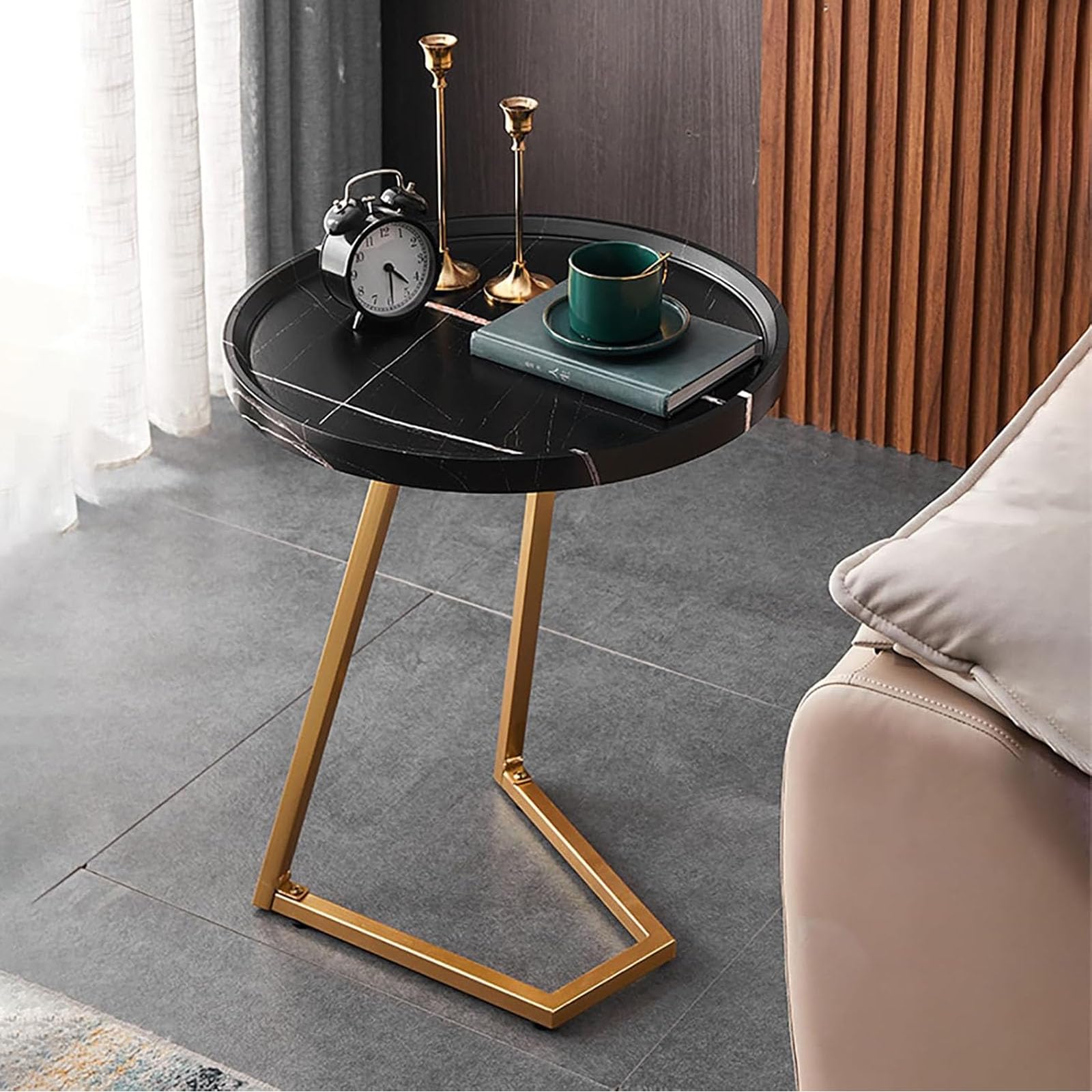 SXZenSpace C Shaped End Table for Couch,Under Couch Side Modern,C Natural Wood,Modern Tables Couches Living Room,Bedroom,Office,Study,Black