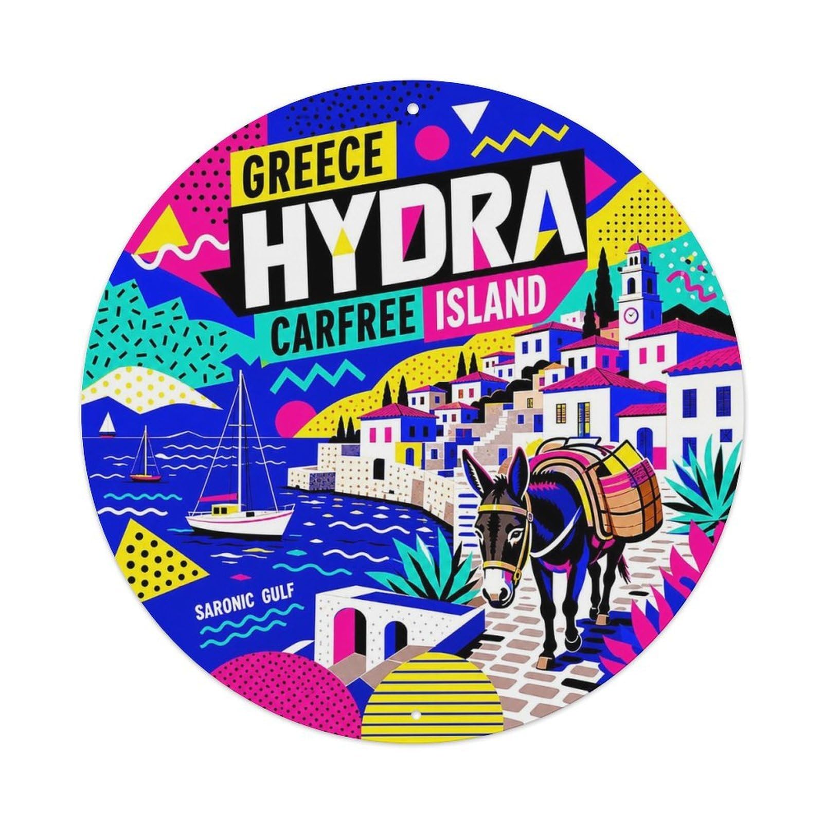 Hydra Carfree Island Greek Color Block Travel Metal Tin Sign