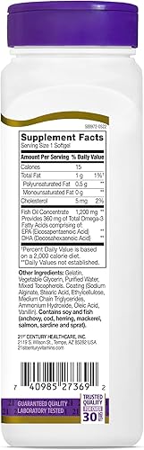 Miniatura 5 de 21st Century Aceite de pescado 1200 mg cápsulas blandas con revestimiento entérico, 90 unidades