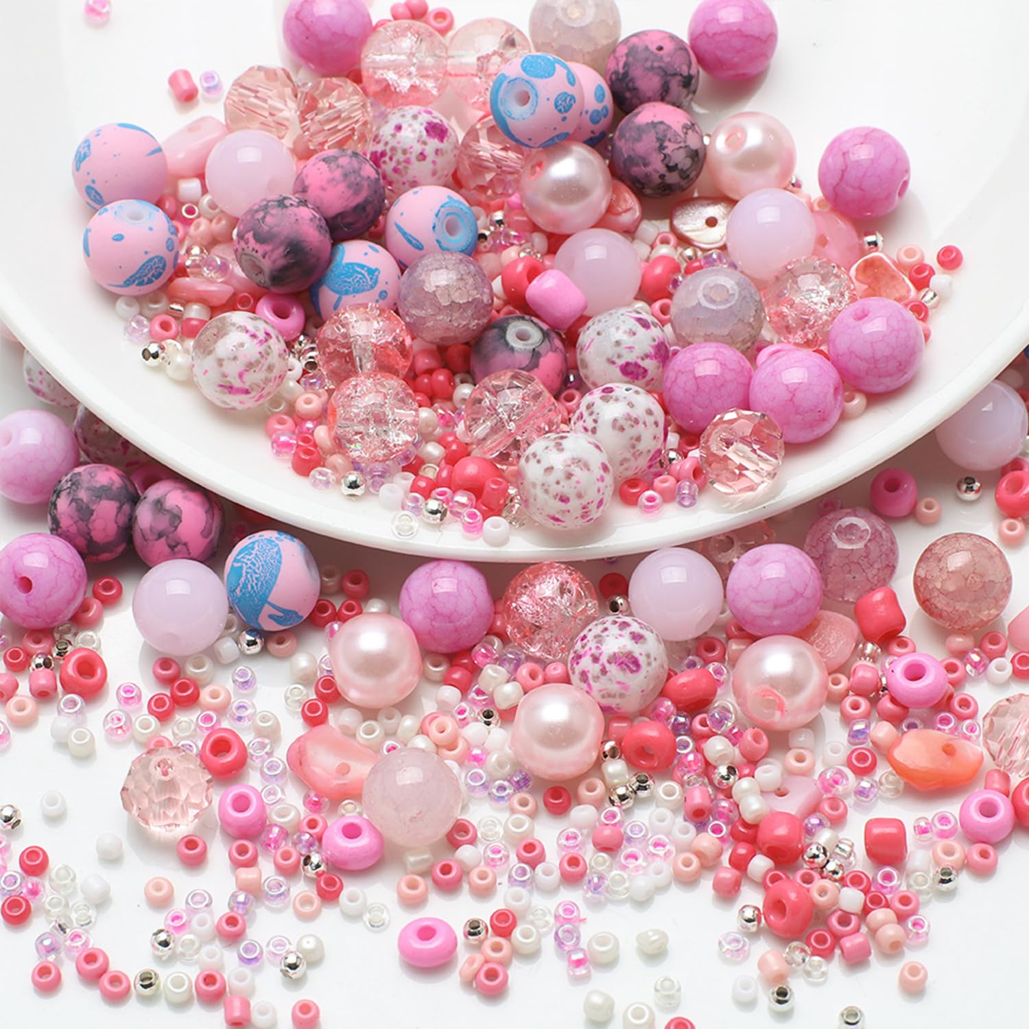 UHOMENY Mixed Colour Glass Crystal Round Spacer Beads for Bracelet Jewelry, Necklace, Key Chains, Earring Making Crafts (Pink)