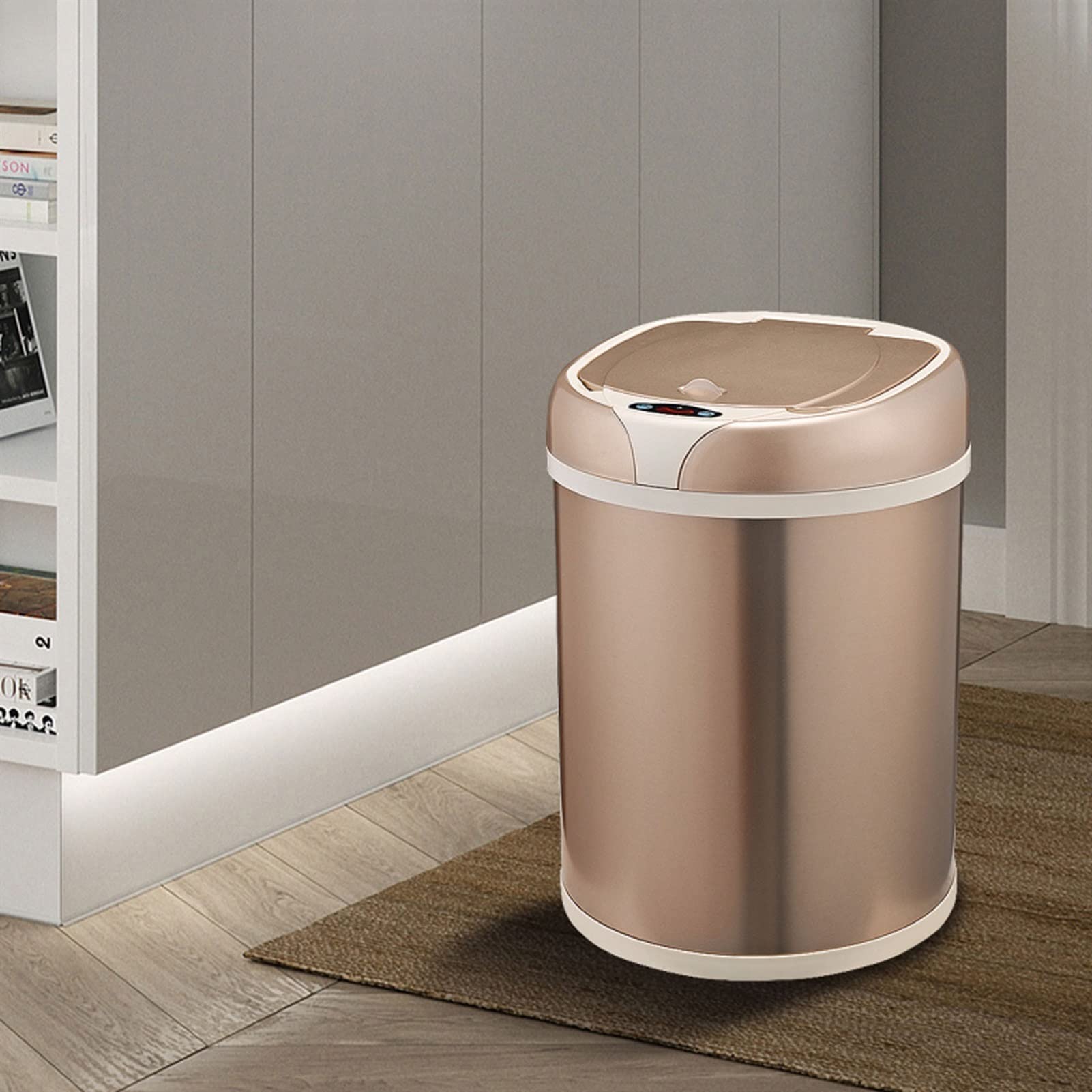 Papelera de Reciclaje de Basura de 12 l, automática, de Acero Inoxidable, Inteligente, con Sensor de Movimiento, Ideal para el hogar, la Cocina, la Oficina, Color Oro Rosa,Rose gold-8L