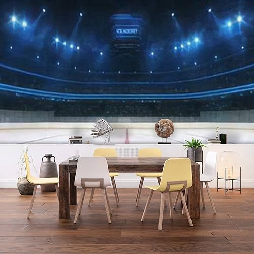 Miniatura 4 de Murales de pared 3D removibles para despegar y pegar, calcomanías modernas, pista de hockey sobre hielo, iluminada para interiores con abanicos,