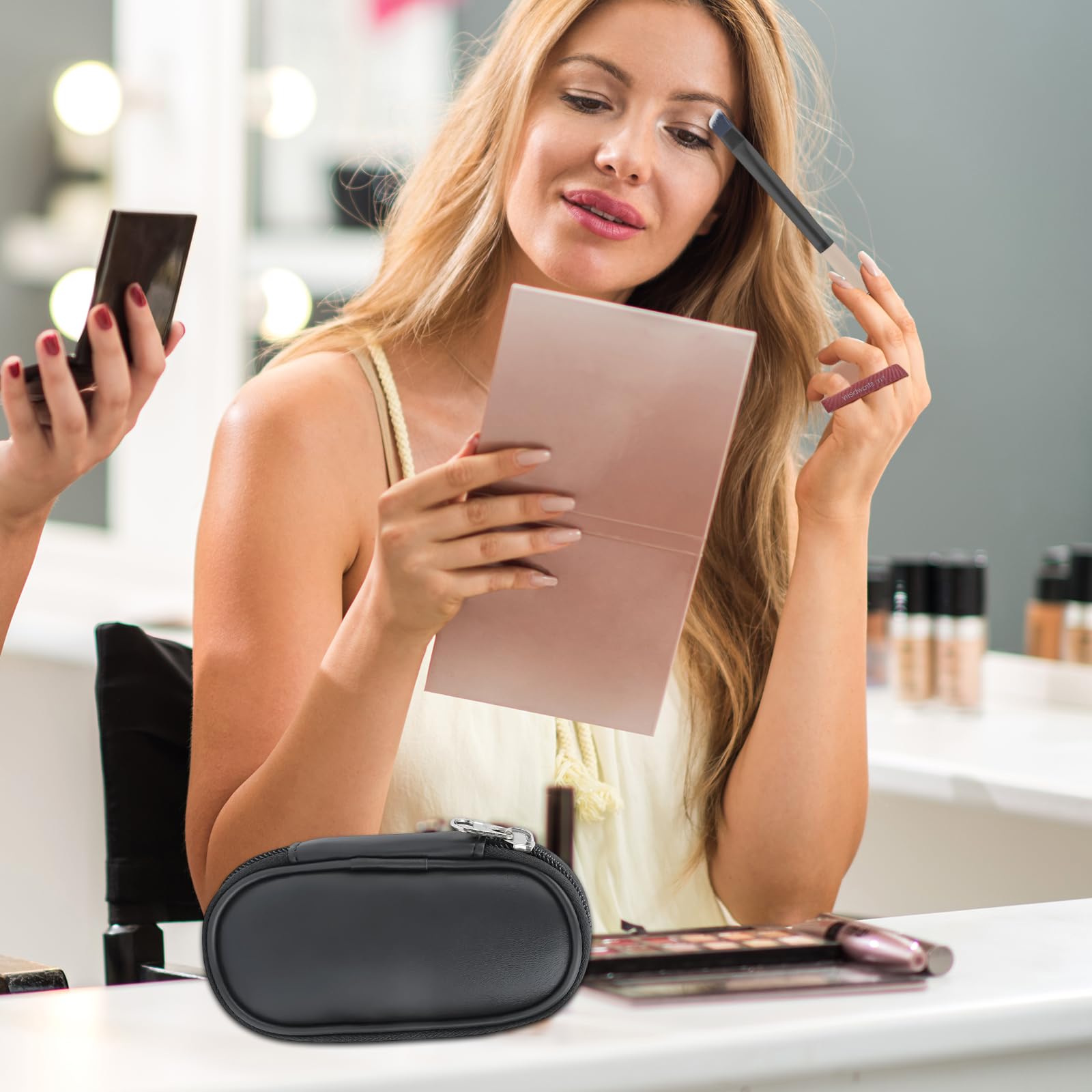 Set di 10 pennelli da trucco da viaggio, portatili, formato da viaggio, mini pennelli da trucco con custodia e 4 spugnette per cipria, pennelli cosmetici professionali per fondotinta, correttore