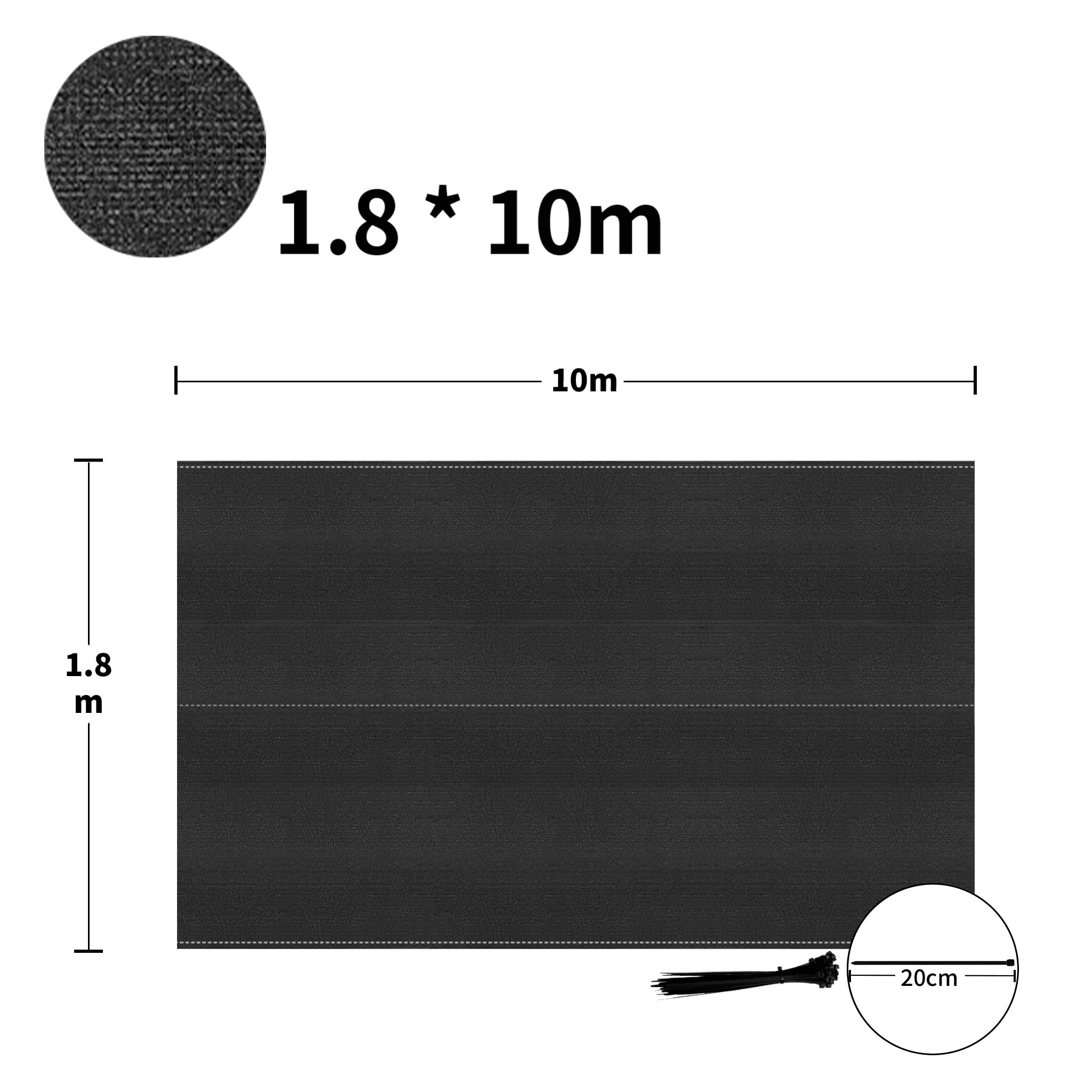 LZQ Tessuto ombreggiante da 150 g/m², in tessuto HDPE, stabilizzato ai raggi UV, resistente alle intemperie (antracite, 1,8 x 10 m)