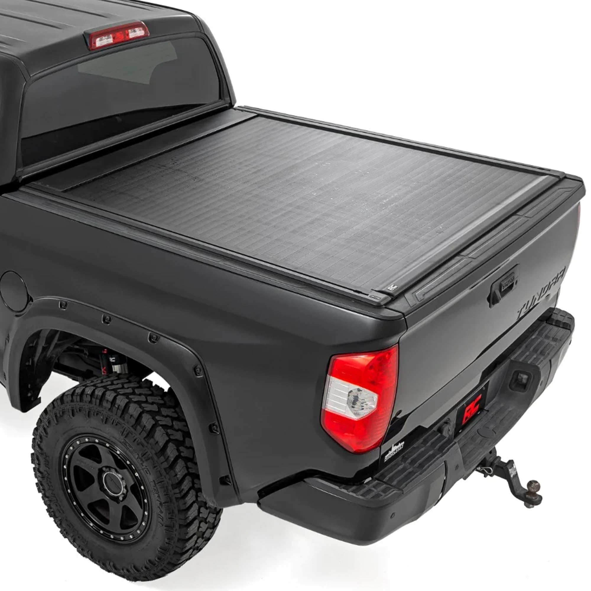 Rough Country Powered Retractable Bed Cover for Toyota Tundra (2007-2021) - Fits 5'7 Bed - Electric Aluminum Tonneau Cover with Key Fob Control