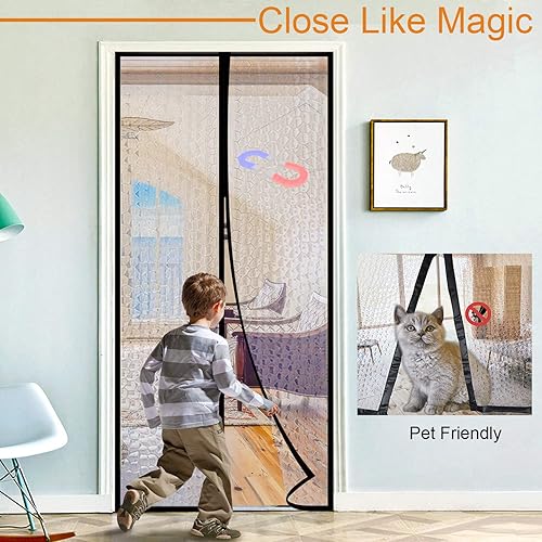 Miniatura 5 de Cortina magnética para puerta con aislamiento térmico de 48 x 83 pulgadas, cubierta magnética para puerta de patio, se adapta a puertas de hasta 46