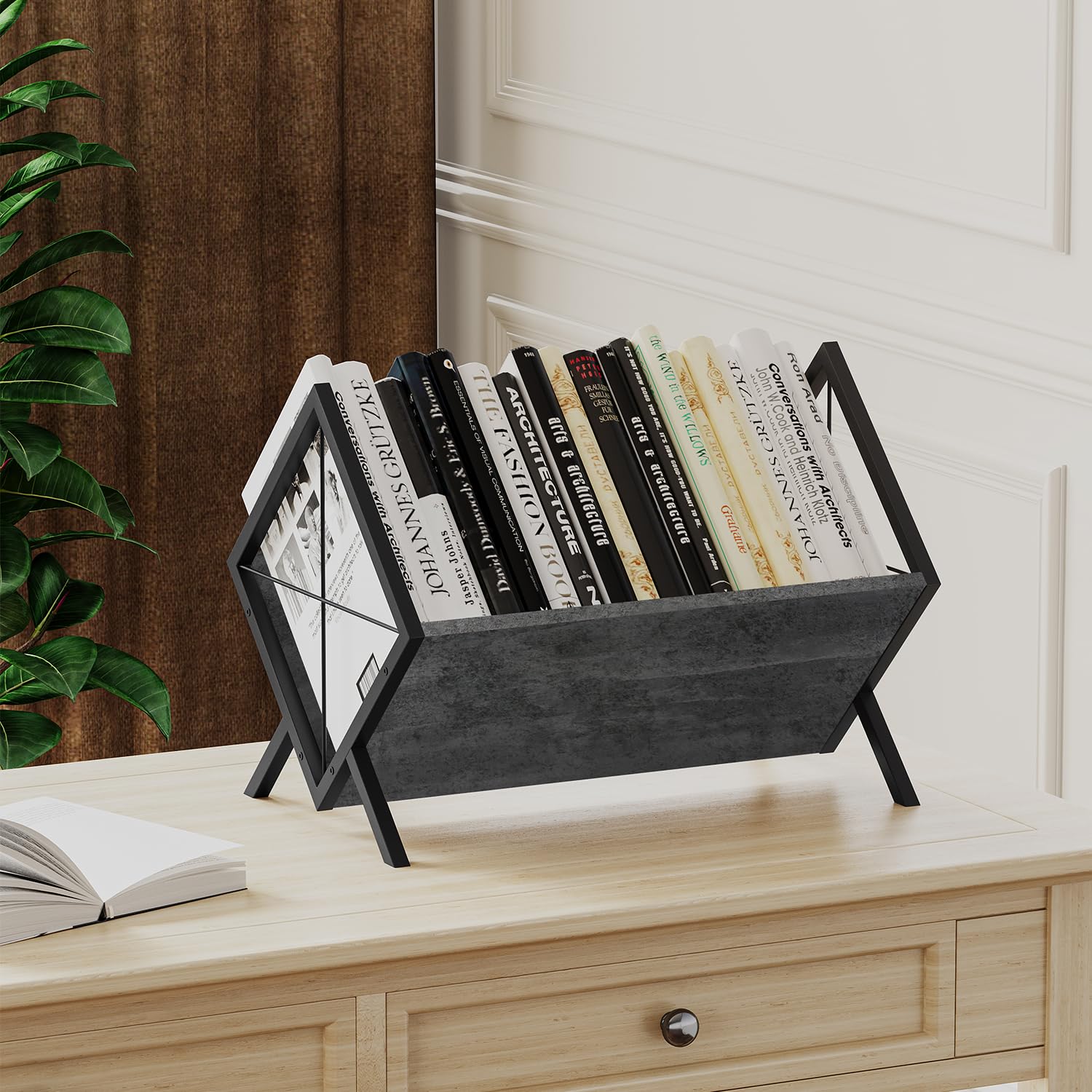 YINMIT Soporte para discos de vinilo, estante de almacenamiento de discos de vinilo de 80-100 LP, exhibición de discos de vinilo de montaje rápido, organizador de estilo retro para revistas, libros,