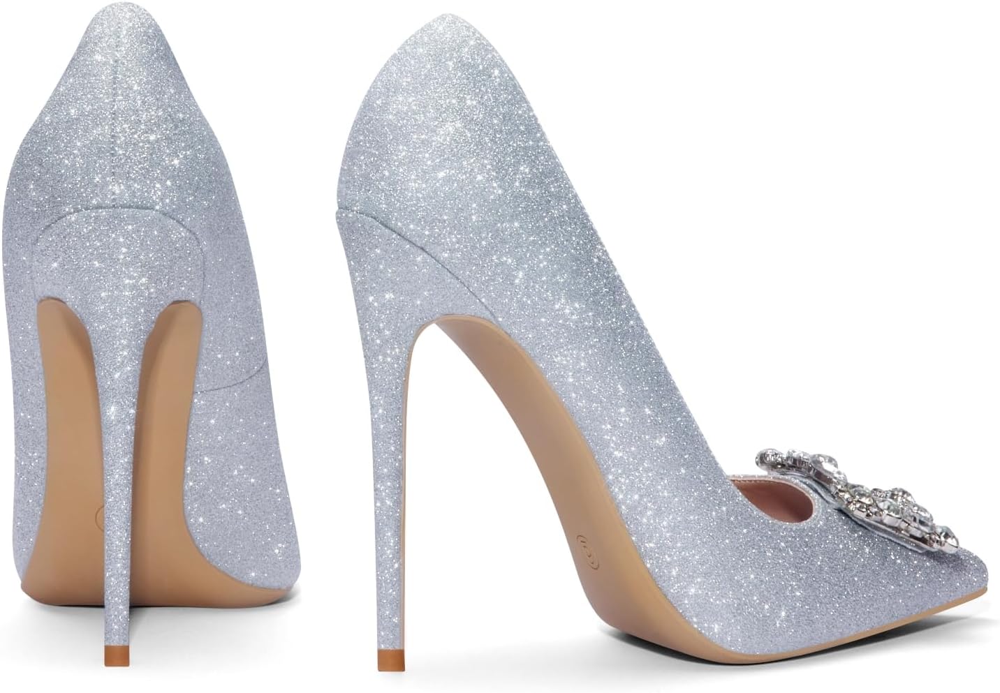 Elisabet Tang Women's High Heels,4.72 Inch Satin Glitter Rhinestone Stiletto Pumps for Women Sexy Closed Pointed Toe Heels Elegant Versatile Wedding Bridal Party Dress Shoes - Image 5