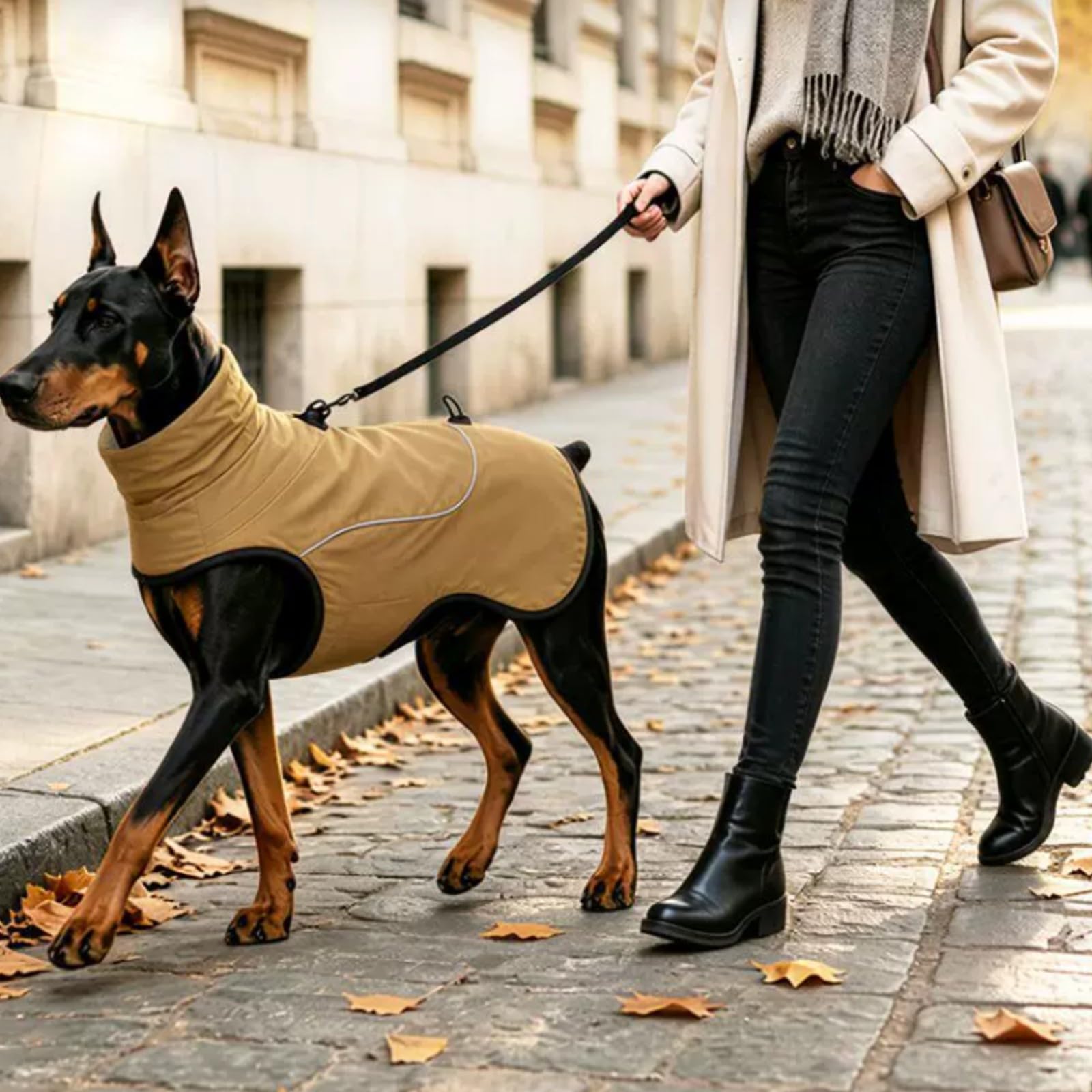 Beige Hundejacke aus Polyester Wärmend Wärmende Hundejacke mit Reflektoren Reflektierend Hunde-Winterjacke für Parkbesuche, XXL