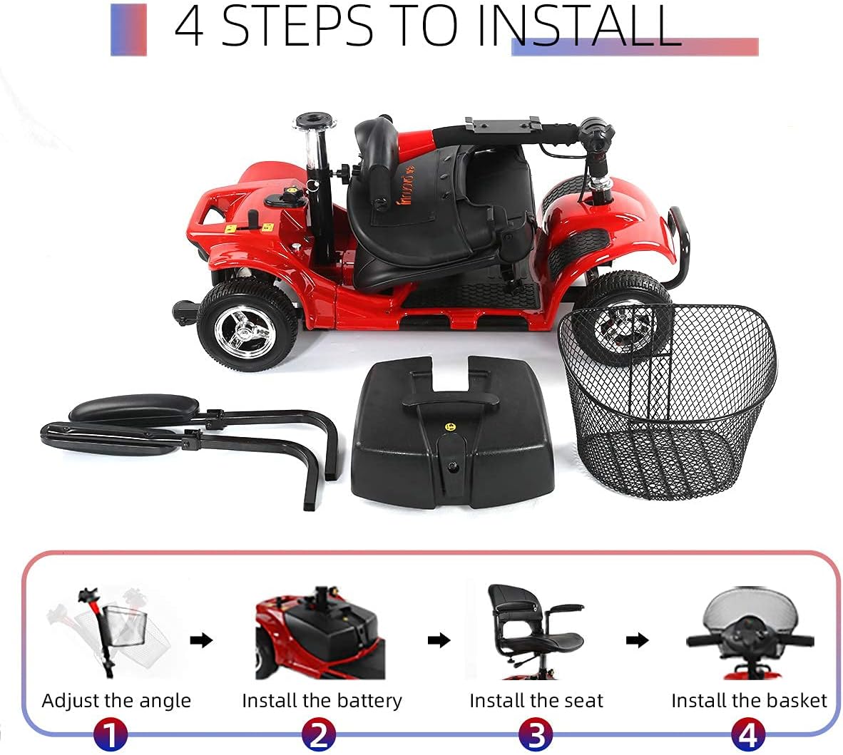 ENGWE 4 Wheel Powered Mobility Scooter for Seniors, All Terrain 10 Miles Long Range Electric Wheelchair Device for Elderly Adults Travel, with Basket & Folding Chair : Health & Household