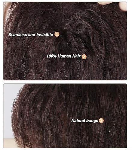 Miniatura 5 de Peluca de cabello humano esponjoso de 14 pulgadas con flecos para cabello fino, rizado rizado para mujer, 100% cabello humano Remy, color marrón