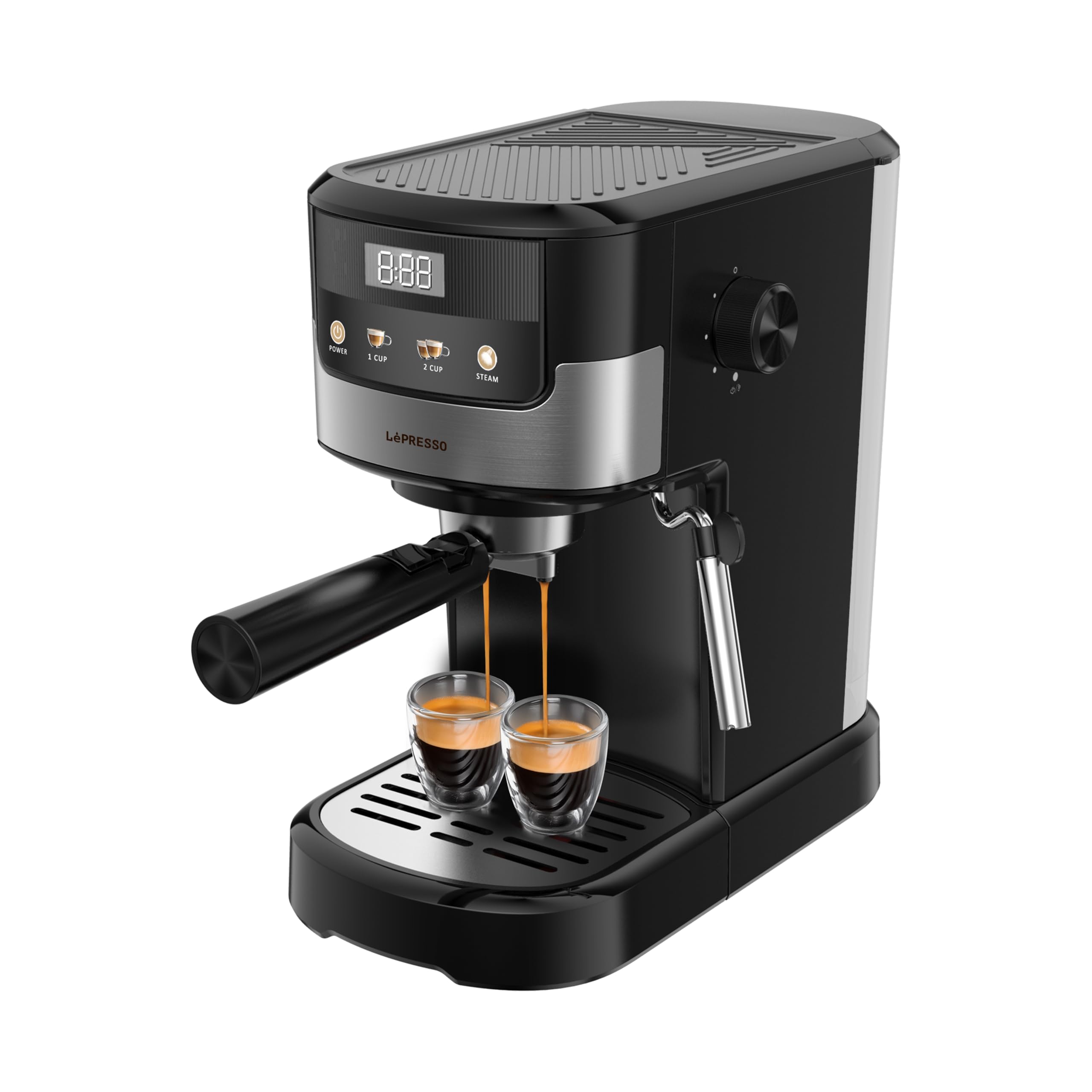 Lepresso 20 Bar Coffee Machine 2 Cups Dual Stainless Steel Filter, Touch Display, 1.2L Tank Coffee Maker, Milk Foam Maker, Adjustable Steam Control, Cappuccino, and Latte Art, Espresso Machine-Black Suprema Espresso Machine