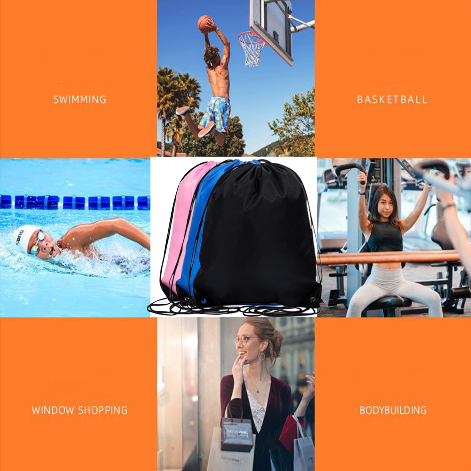 3 pièces Sac à dos à cordon,sac à dos imperméable en polyester,sac de sport pour le sport,la gymnastique et la natation,sac de rangement de voyage pour enfants et adultes, unisexe(3couleurs)